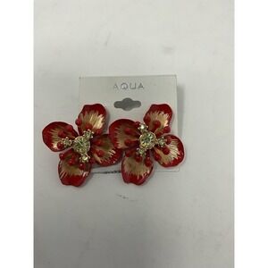 Aqua Womens Orange/Coral Petal Flower Floral Poinsettia Lapel Pin Stud Earrings